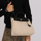 Hermès 2001 Natural Toile Canvas and Vache Hunter 2-in-1 Herbag 30