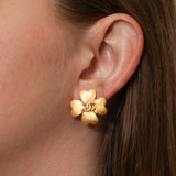 Chanel 1995 Matte Four Leaf Clover Clip-On Earrings 24K GP