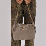 Chanel 25 Grey Suede Small Hobo