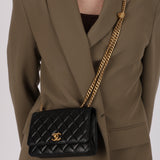Chanel 2022 Black Lambskin Turnlock Pearl Crush Wallet on Chain GHW
