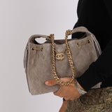 Chanel 25 Grey Suede Small Hobo