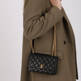 Chanel 2022 Black Lambskin Turnlock Pearl Crush Wallet on Chain GHW