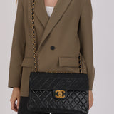 Chanel Jumbo Classic Single Flap XL Logo Black Lambskin 1988 24K GP
