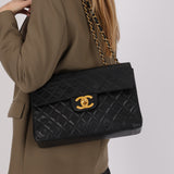 Chanel Jumbo Classic Single Flap XL Logo Black Lambskin 1988 24K GP