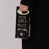 Rare Chanel 2017 Metiers D'Art Black and Gold Sequin Paris-Cosmopolite Do Not Disturb Minaudiere