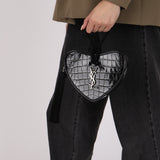 Saint Laurent Heart Tassel Clutch Black Mock Croc-Embossed Calfskin