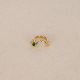 Vintage 1980s -1990s 18K Yellow Gold Diamond and Emerald Art Deco Curve Ring, Size US 7