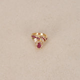 Vintage 1980s 18K Yellow Gold Diamond and Ruby Drop Ring, Size US 6