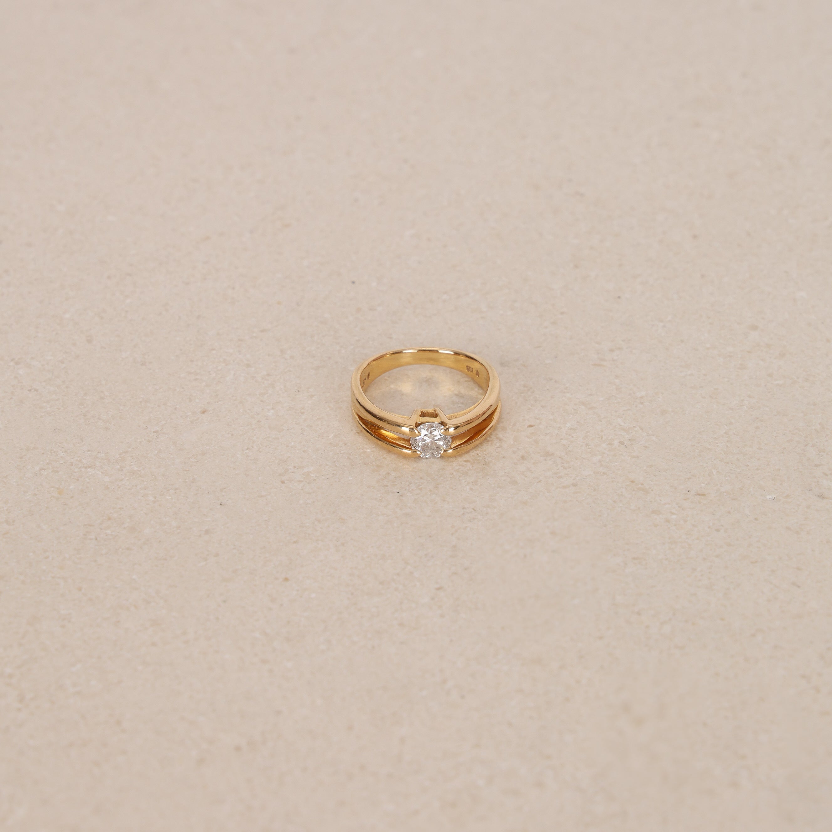 1980s 18K Yellow Gold and Diamond Art Deco Bypass Ridge Ring, Size US 5.75