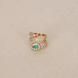 Vintage 1990s 18K Yellow Gold Emerald and Diamond Wrap Ring, Size US 7.75