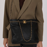 Chanel Chain Stitched Shopping Tote Black Calfskin 2021 AGHW