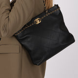 Chanel Chain Stitched Shopping Tote Black Calfskin 2021 AGHW