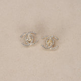 Chanel 1996 Large Silver Crystal Embellished CC Turnlock Clip-On Earrings