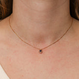 1990's 18K Yellow Gold Oval Cut Sapphire and Diamond Pendant Necklace