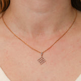 18K Yellow Gold Diamond Checkered Square Pendant Necklace