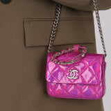 Chanel 2024 Iridescent Patent Quilted Carabiner Card Holder