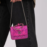 Chanel 2024 Iridescent Patent Quilted Carabiner Card Holder