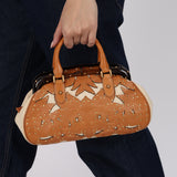 Rare Gucci Tan Lasercut-Leather Studded Bamboo Frame Bag