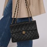 Chanel 2001 Caviar Turnlock Jumbo Classic Single Flap Bag 24K GP