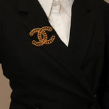Chanel 1990s CC Woven Chain Brooch 24K GP