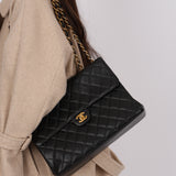 Chanel 2001 Caviar Turnlock Jumbo Classic Single Flap Bag 24K GP