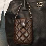 Chanel 2006 Lambskin Brown Mini Chain Pouch