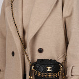 Chanel 2022 Caviar Quilted Coco First Bucket Clutch With Chain