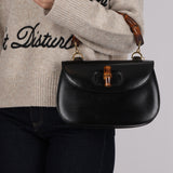 Gucci 1947 Black Boxcalf Bamboo Turnlock Top Handle