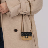 Ultra-Rare Chanel 2023 Woven Metal Lambskin Quilted Micro Flap