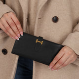 Hermès 1996 Noir Veau Courchevel Bearn Long Wallet GHW