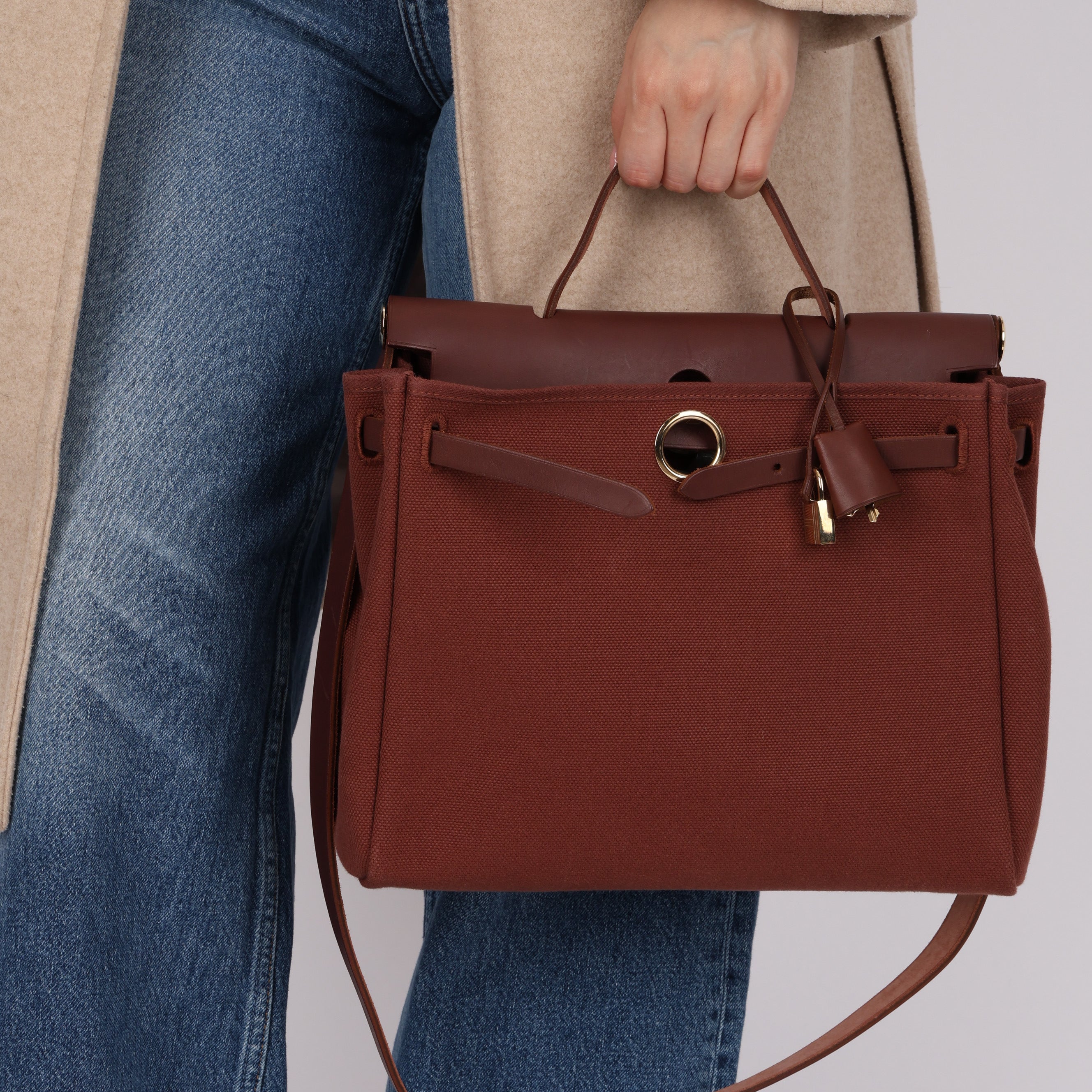 Hermès 2001 Rouge H Toile Officier and Vache Hunter Herbag 31 GHW