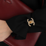 Chanel 1996 CC Crystal Turnlock Brooch 24K GP