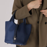 Hermès 2021 Casaque Bleu Sapphire and Bleu Brighton Clemence Picotin Lock 22 PHW