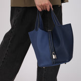 Hermès 2021 Casaque Bleu Sapphire and Bleu Brighton Clemence Picotin Lock 22 PHW