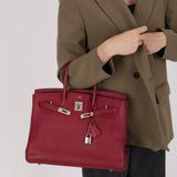 Hermès 2010 Rouge Rubis Clemence Birkin Retourne 35 PHW