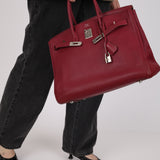 Hermès 2010 Rouge Rubis Clemence Birkin Retourne 35 PHW