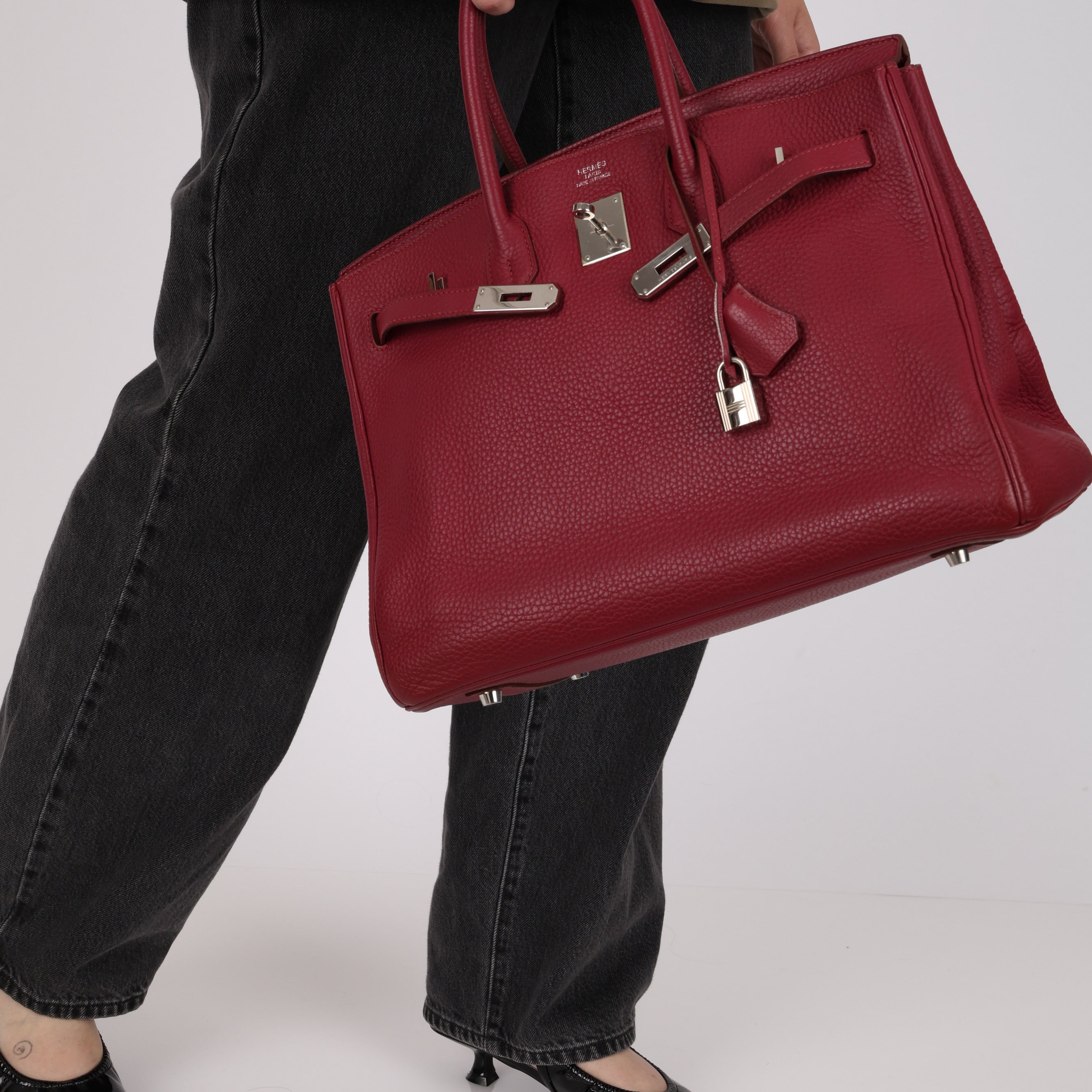 Hermès 2010 Rouge Rubis Clemence Birkin Retourne 35 PHW