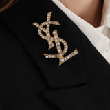 Yves Saint Laurent Crystal Logo Brooch