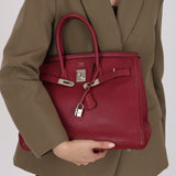 Hermès 2010 Rouge Rubis Clemence Birkin Retourne 35 PHW