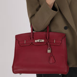 Hermès 2010 Rouge Rubis Clemence Birkin Retourne 35 PHW