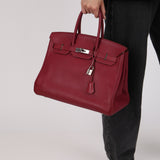 Hermès 2010 Rouge Rubis Clemence Birkin Retourne 35 PHW