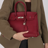 Hermès 2010 Rouge Rubis Clemence Birkin Retourne 35 PHW