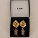 Chanel 1997 CC Deco Drop Clip-On Earrings 24K GP