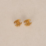 Chanel 1996 Small CC Turnlock Clip-On Earrings 24K GP