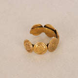Chanel 1993 Coin Motif Cuff Bangle Bracelet 24K GP