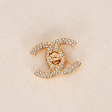 Chanel 1996 CC Crystal Turnlock Brooch 24K GP