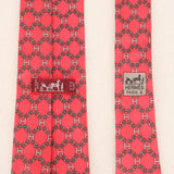 Hermès H Logo Chaine d'Ancre Red Gray White Silk Tie