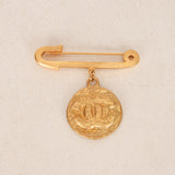 Chanel 1994 Logo Safety Pin and Medallion Brooch 24K GP