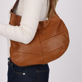 Fendi Camel Leather Pleated Wood Accent Oyster Bag