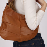 Fendi Camel Leather Pleated Wood Accent Oyster Bag